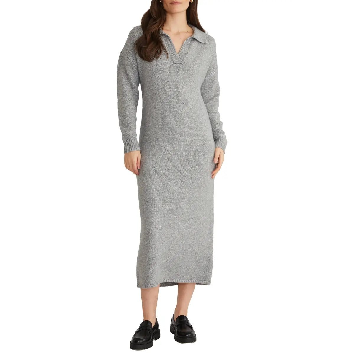 525 America Smoke Grey Knit Polo Midi Dress Womens Small Nwt 110019725 Z1092